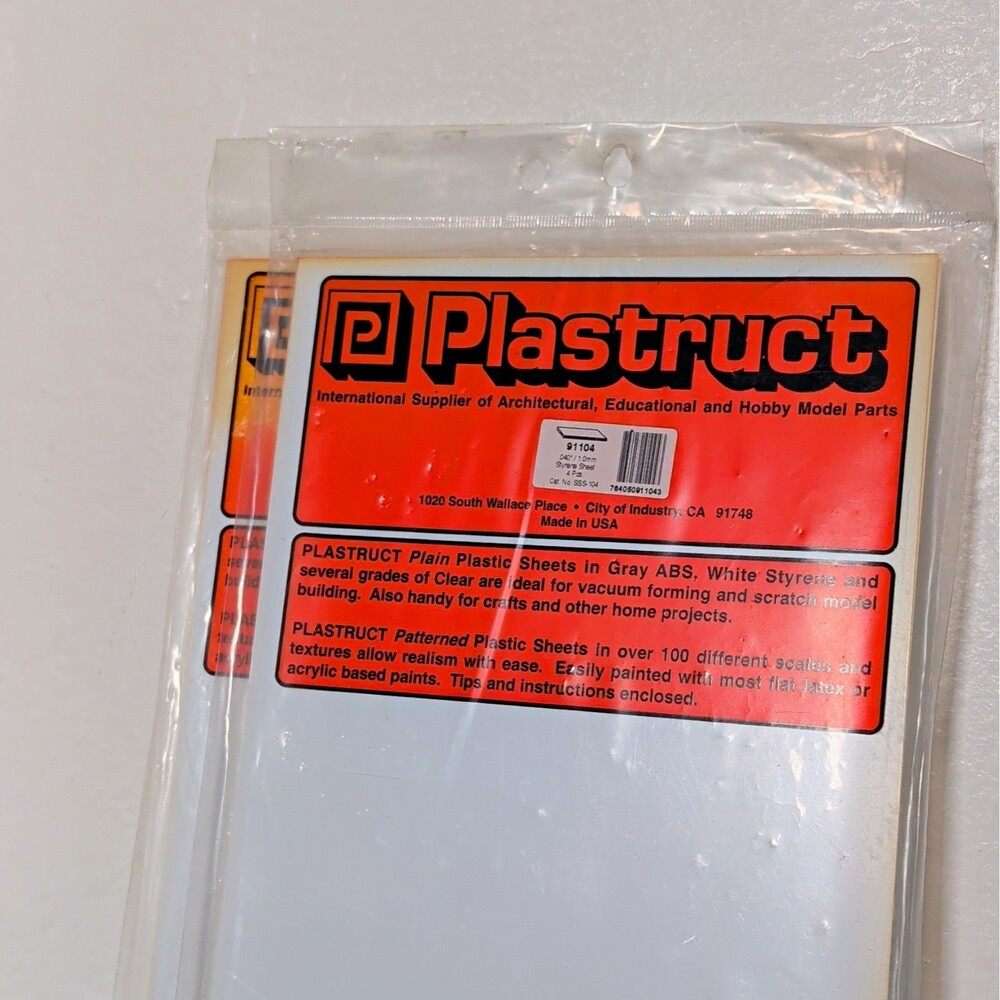 Plastruct Styrene Sheet 0.040 in 2- Plain Plastic 4 Pc Modeling 91104 SSS-104